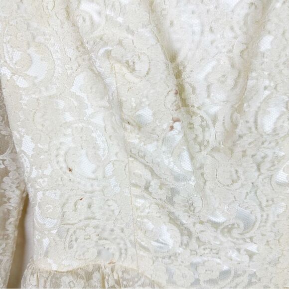 Vintage 70s 1970s Lace Off Shoulder Tulle Wedding Dress Romantic Boho - Picture 6 of 11